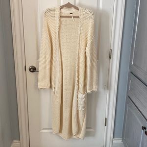 Free People Long Cotton Knit Cream Midi Cardigan Sweater size medium